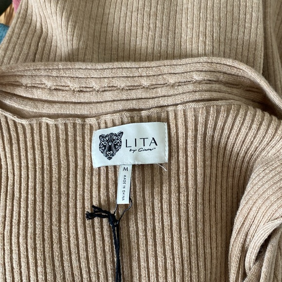 NWT Lita by Ciara Cold Shoulder Merino Wool Midi Knit Sweater in Doe - Picture 9 of 9